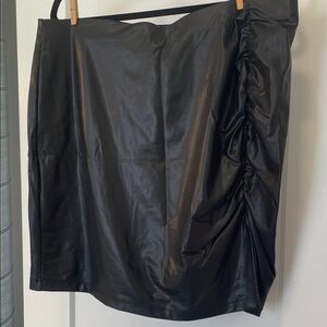 Black Leather stretchy pencil Skirt with Ruched Detail